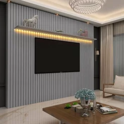 Painel para TV até 90 Polegadas 100% MDF Ripado com LED Cinza 250x230cm Requinte Cinza