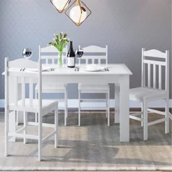 Conjunto Sala de Jantar Mesa Fixa com 4 Cadeiras Branco
