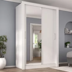 Guarda Roupa Solteiro 2 Portas - com Espelho Liz Yescasa Branco Branco