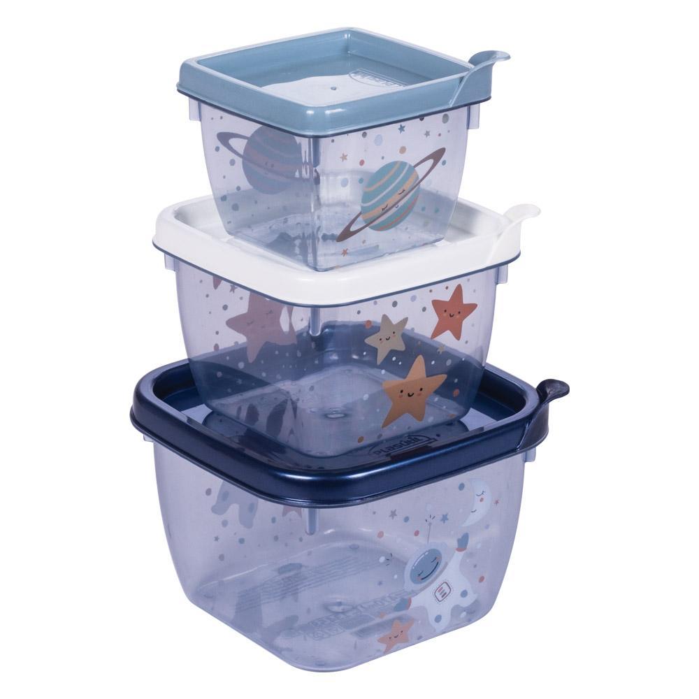 Kit Introdução Alimentar 6 Peças Astronauta Caneca Treinamento Pote Tigela Colher Prato Azul Bebê Plasútil · foto 2
