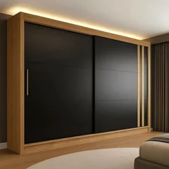 Guarda Roupa Casal 100% MDF Toquio 2 Portas de Correr 4 Gavetas Espresso Móveis Preto/Freijó/Nero Freijó/Nero