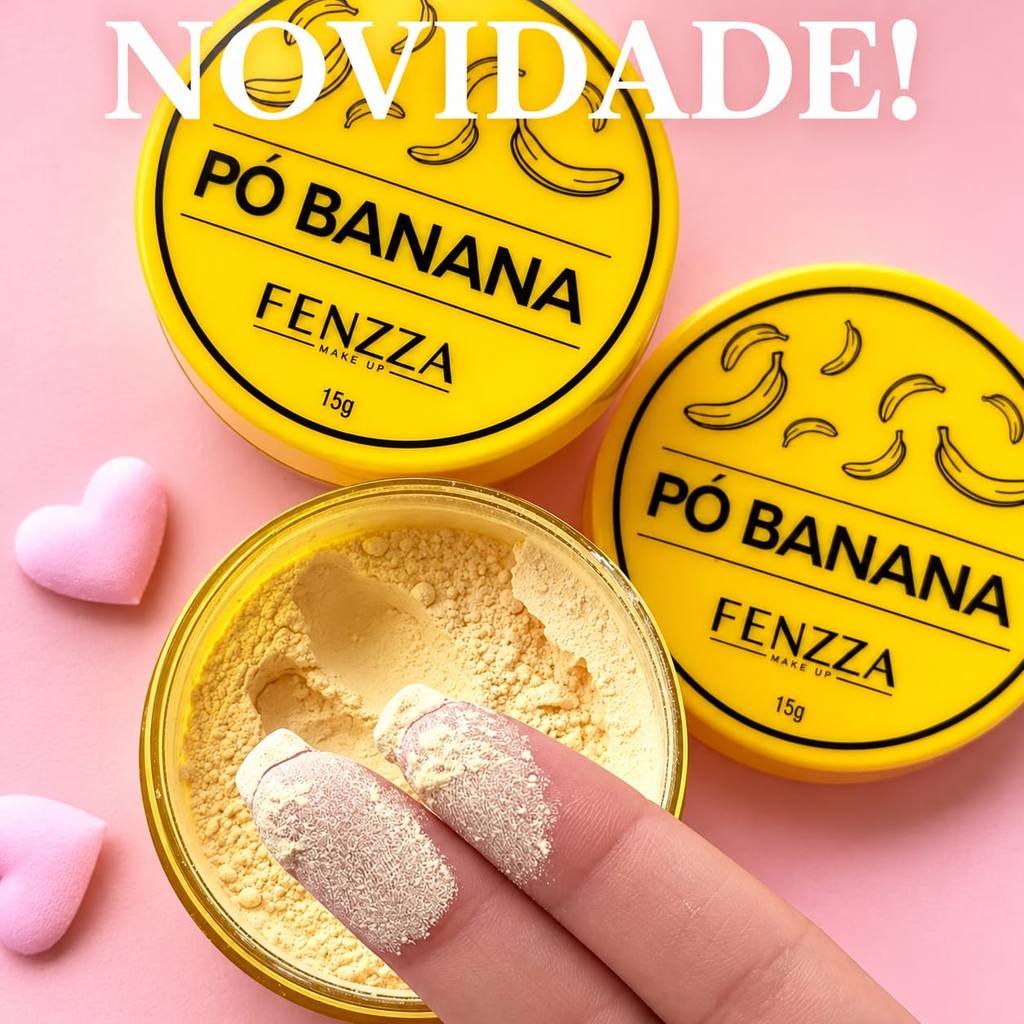Pó Banana Fenzza Facial Solto Translúcido Matte Selador de Maquiagem Controle de Oleosidade