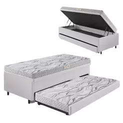 Bicama Box Baú 88x188 Courino Linho Branco com Colchão de Espuma Ecoline D20 Ecoflex
