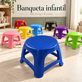 Banqueta Infantil Plástico Reforçado 18cm Banqueta Infantil Resistente Criança Azul Rosa Quarto Escola