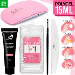Kit Unha Polygel 15GR (5 ITENS) Cabine SunMini Portatil Molde F1 Lixa de tips Unhas Postiça