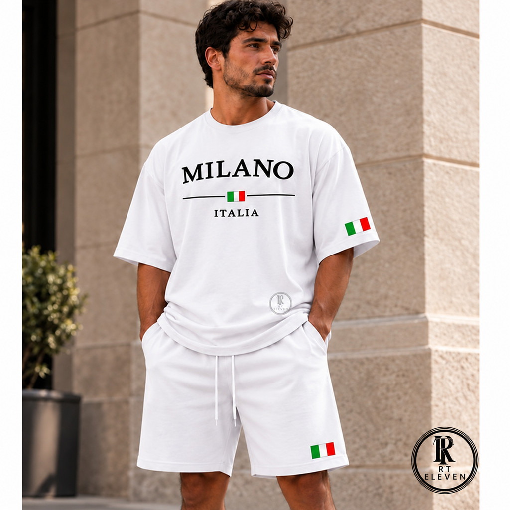 Conjunto Camiseta + Short Moletom Estampado Milano Itália Street Camiseta Malha Linha Premium + Short Mauricinho