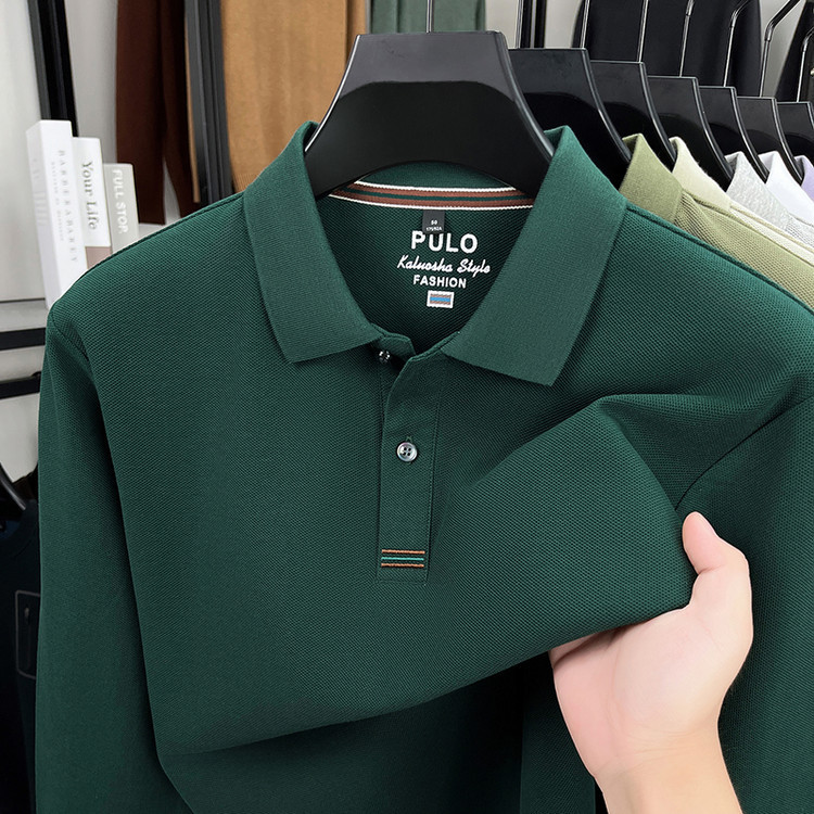 Paul puro algodão manga comprida camiseta masculina primavera outono Casual lapela mercerizado algodão camiseta meia-ida