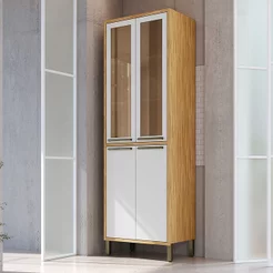 Paneleiro Duplo com 4 Portas e Vidro Reflecta 100% MDF Vicenza Espresso Móveis Branco/Amêndoa Amêndoa/Branco