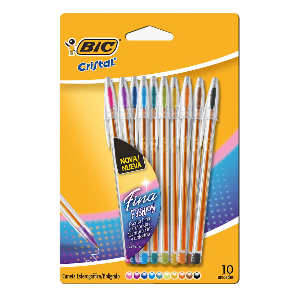 Caneta esferográfica Cristal Fina Fashion 0.8 com 10 unidades Bic