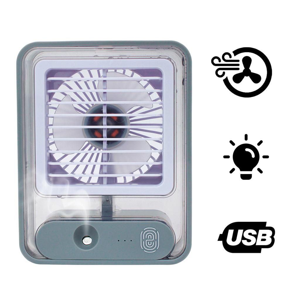 Ventilador Portátil Umidificador Luminária Cinza USB Óleos Essenciais Aromaterapia Ambiente Casa Escritório Premium