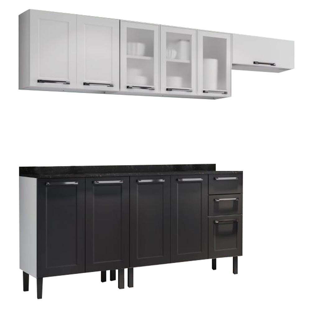 Cozinha Completa 2 Balcões 3 Armários Suspensos Itatiaia Aço Florença Branco/Grafite em Oferta na Shopee