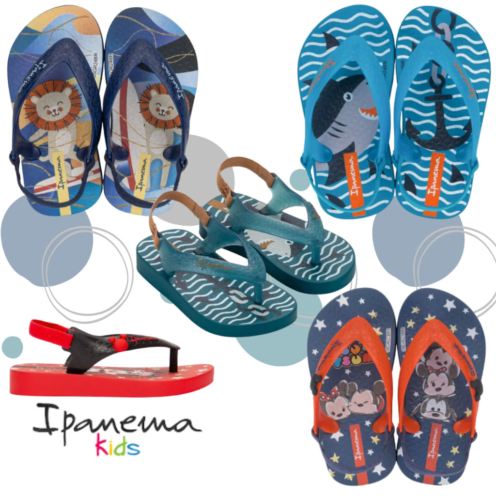 Chinelo Infantil Menino Ipanema Baby Com Elástico Disney Tubarão Mickey Dálmatas Stitch