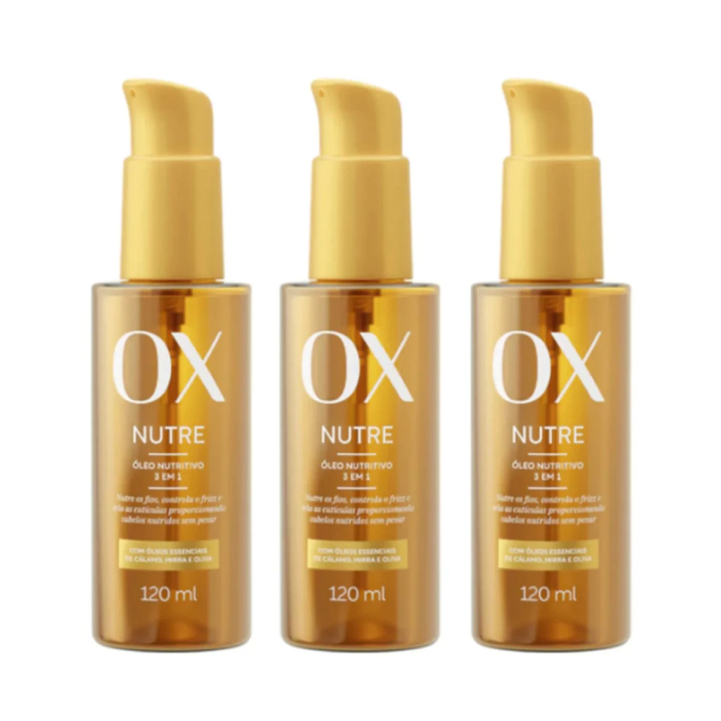 Kit c/ 3 un Reparador De Pontas 120ml Óleo Nutritivo 3 Em 1 Ox Nutre 120ml