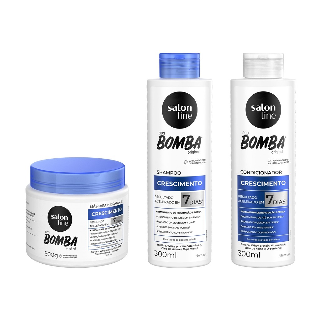 Crescimento capilar SOS Bomba 300ml + Máscara 500g Salon Line em Oferta na Shopee
