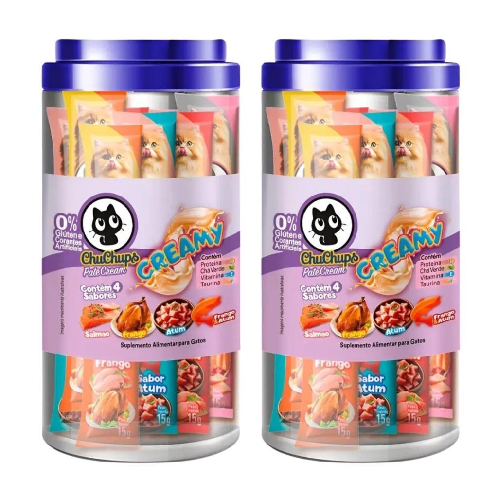 Kit 2 Petisco Para Gatos ChuChups Cream Pote Sortido com 24 Tubos em Oferta na Shopee
