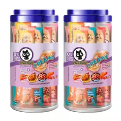 Kit 2 Petisco Para Gatos ChuChups Cream Pote Sortido com 24 Tubos
