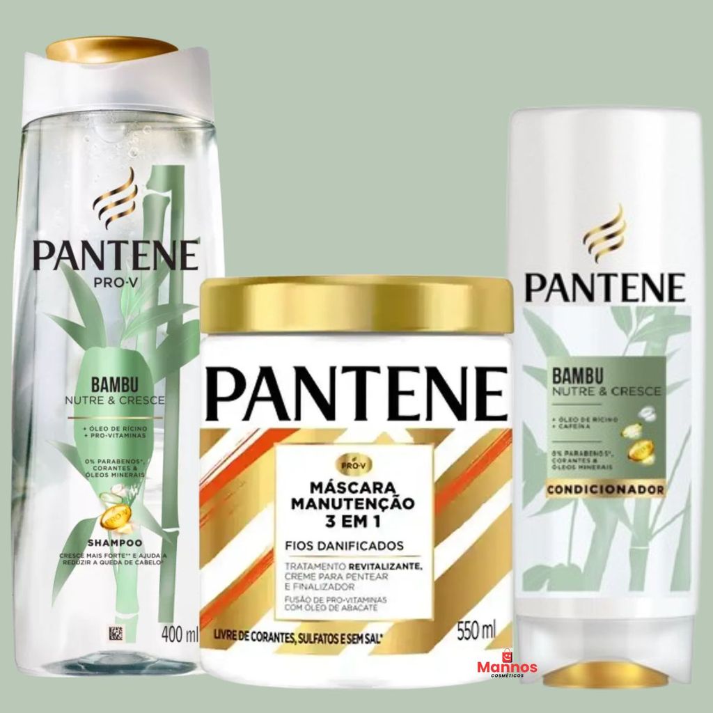 Kit Pantene Bambu Nutre E Cresce Shampoo Condicionador Mascara Manutenção 3Em1 550ml