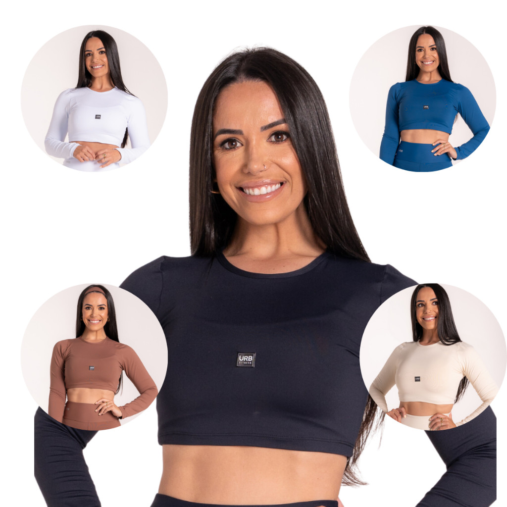 Cropped Feminino Proteção Solar Uv 50+ Segunda Pele Fitness Esportivo Manga Longa Croped inverno, verão, protecao solar,