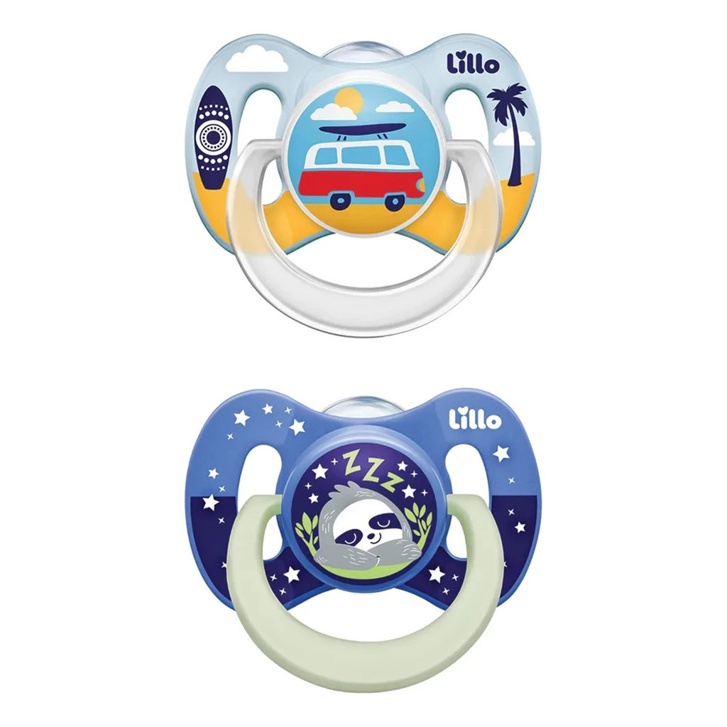 Kit 2 Chupetas Dia E Noite Brilha No Escuro Menino 6m+ Lillo