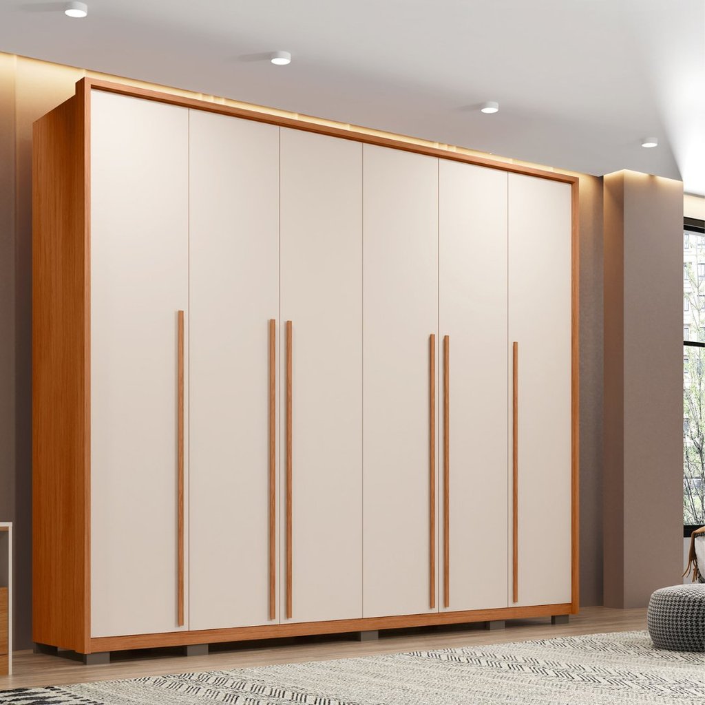 Guarda-Roupa Casal 6 Portas 6 Gavetas Suburban Gold Espresso Móveis 100% MDF Off White Rip...