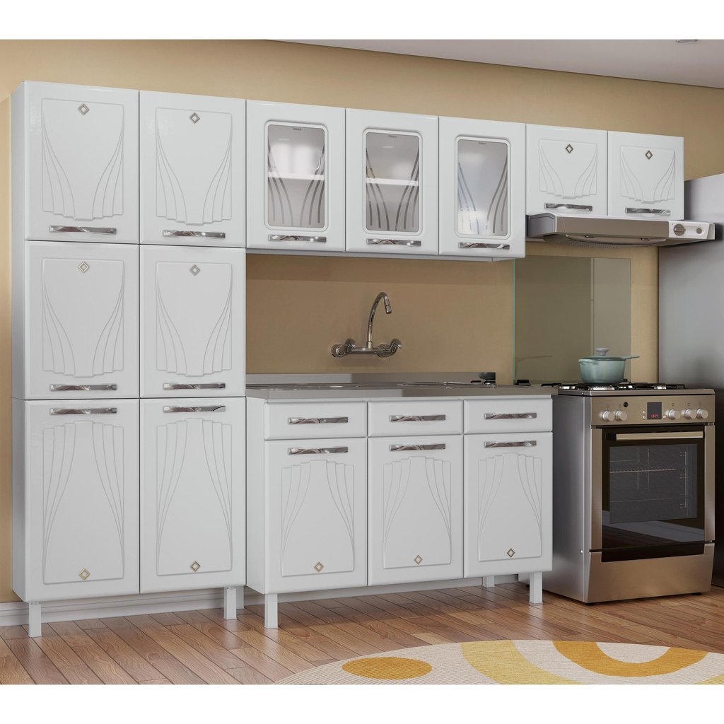Cozinha Completa 14 Portas 2 Gavetas 3 Vidros Star New  Branco em Oferta na Shopee