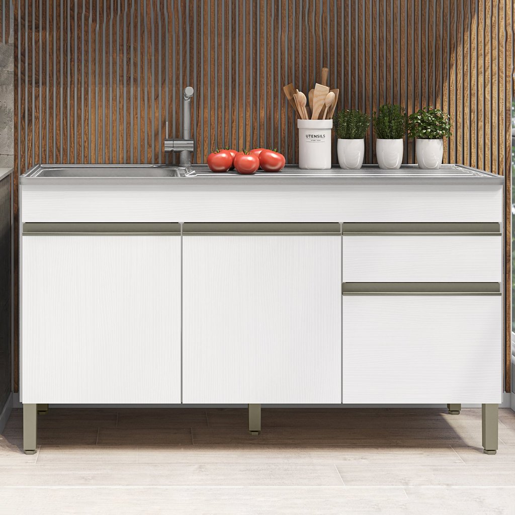 Balcão para Cozinha sem Tampo 3 Portas 1 Gaveta 150cm Line Supremo em Oferta na Shopee