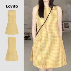 Lovito Casual Vestido Amarelo Clássico E Versátil Com Bolsos Primavera/verão Ideal Para Mulheres L154ED012