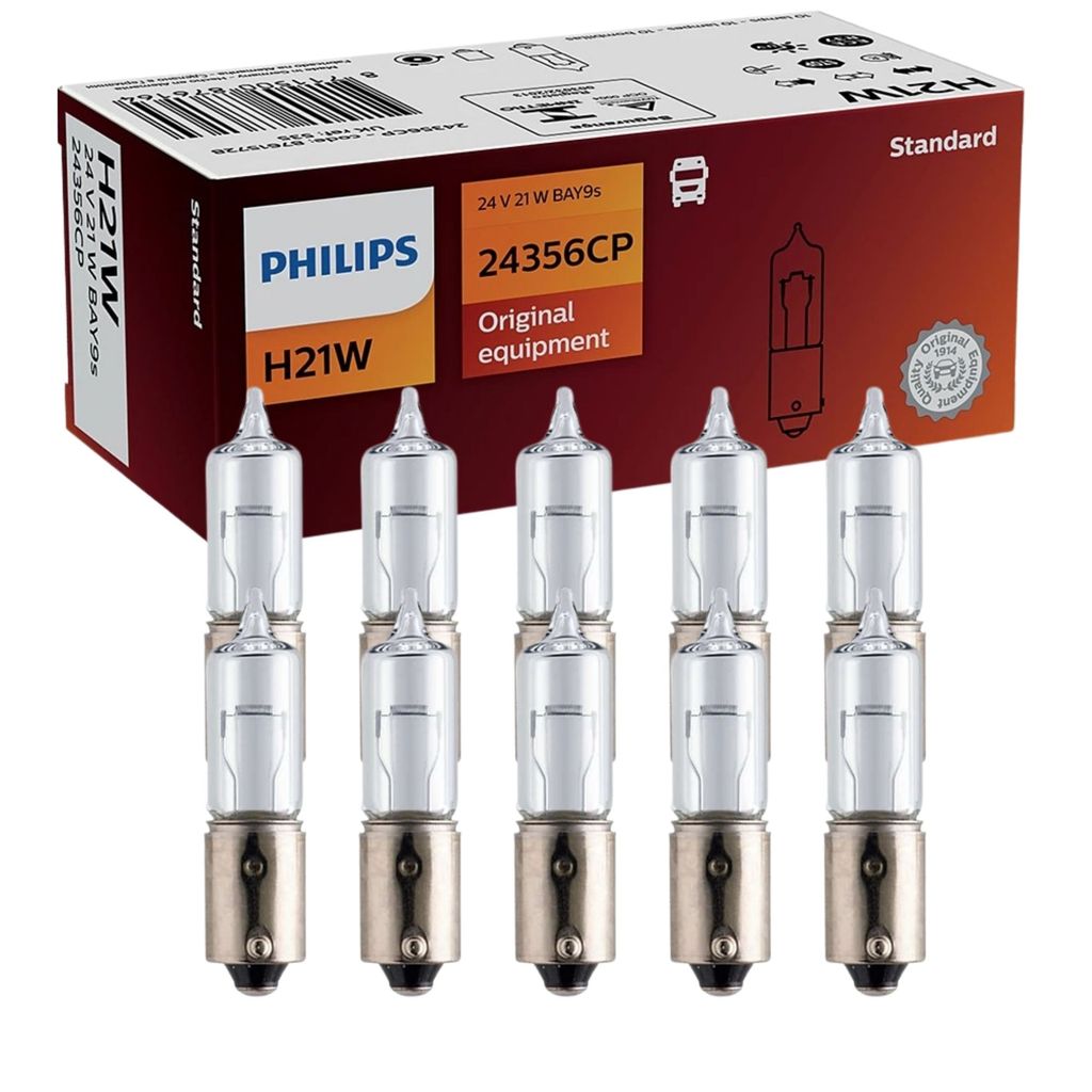 KIT 10 LÂMPADAS PHILIPS H21W CAMINHÃO ÔNIBUS SINALIZAÇÃO SETA LUZ TRASEIRA STANDARD ORIGINAL 24V