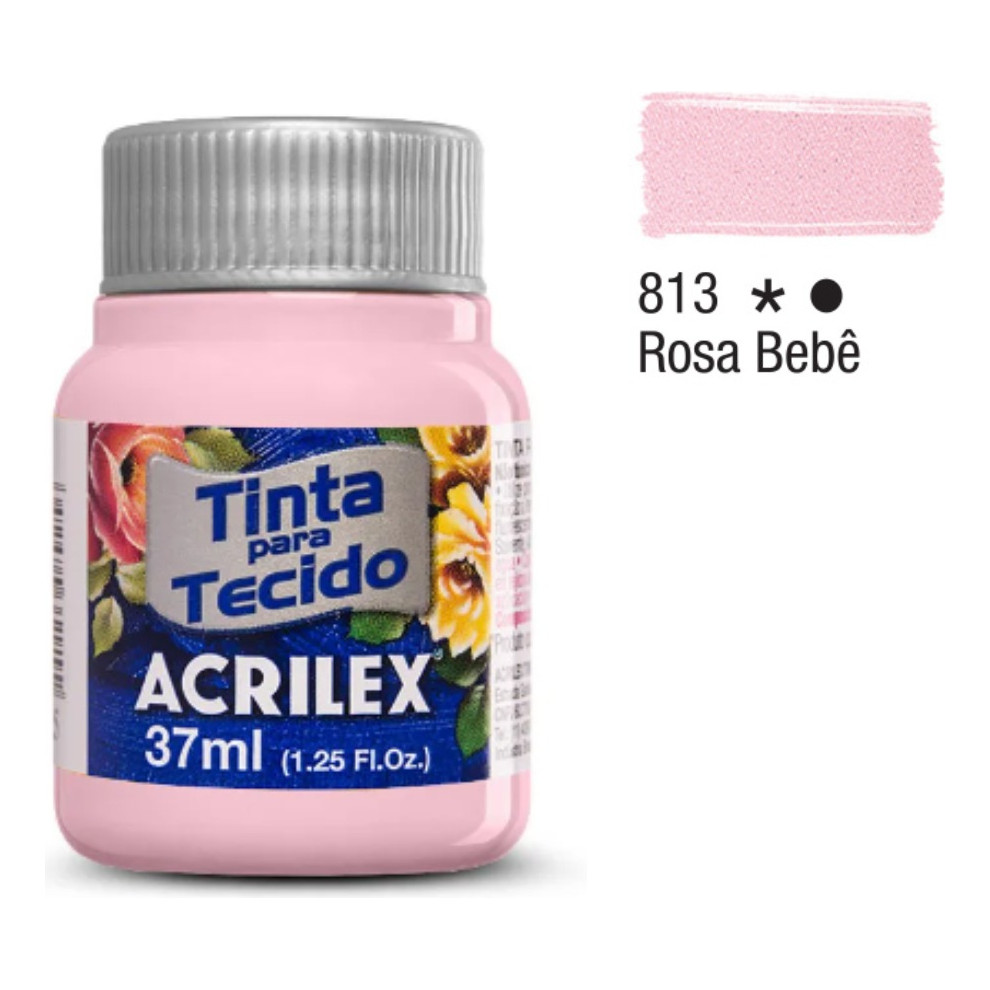 Tinta Tecido 37 Ml Rosa Bebe 813 Acrilex Rosa Bebê Fixação Frio Alta Cobertura Recomendado Tecidos