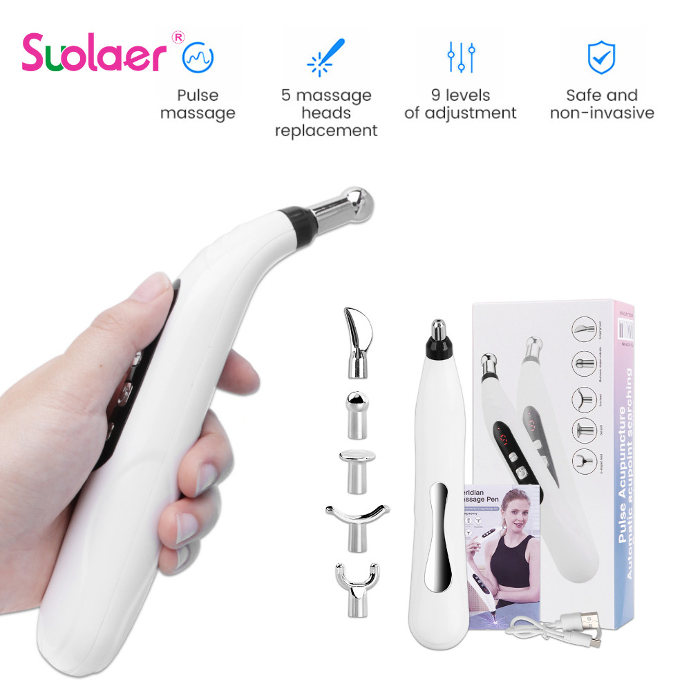 Suolaer 5 Em 1 Caneta De Acupuntura Eletrônica Energia Recarregável Massageador De Terapia De Baixa Frequência