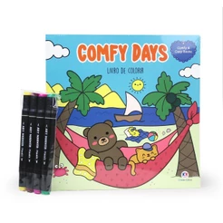 Livro Comfy Days - Livro de Colorir com 4 Canetinhas