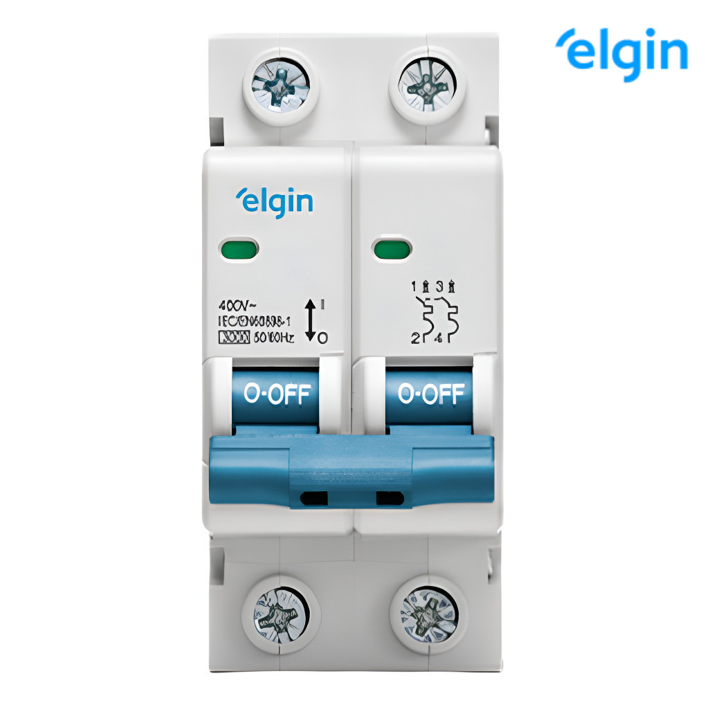 Disjuntor Bipolar Elgin 25 Amperes Curva de Disparo C Termomanético 2 Polos Fácil Substituicao DIN 35 Bifásico