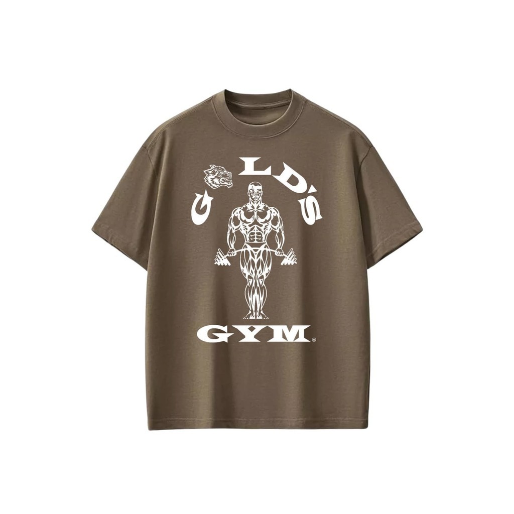 Camiseta Oversized estampada Marrom Casual Especial Modelo: "Gold's Gym" - Novidade para Academia
