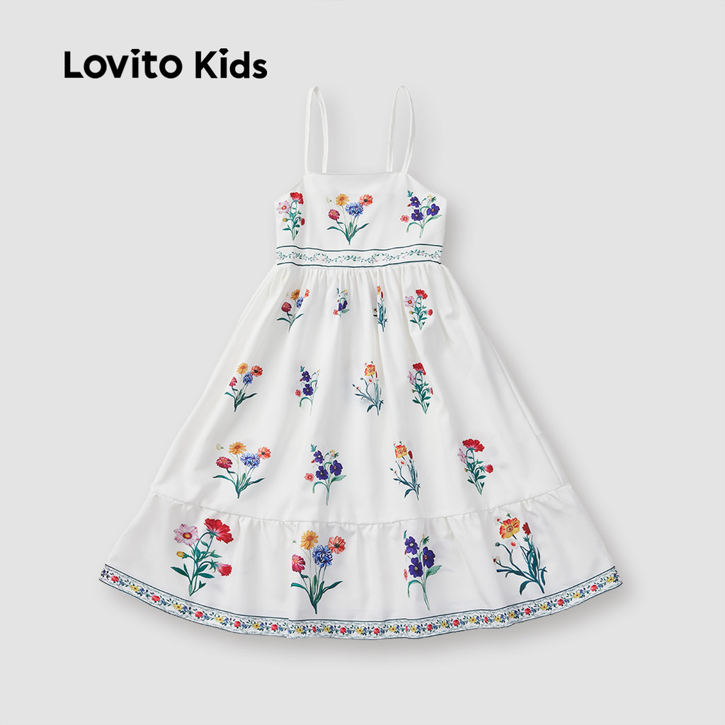 (BKF3) Lovito Kids Vestido Fofo com Franzido para Menina Ideal para primavera/verão L153ED169 em Oferta na Shopee