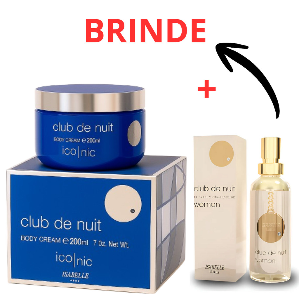 Kit Creme Club de Nuit Iconic Pote e + Perfume Arabe Club De Nuit Woman Hidratante Corporal 200ml