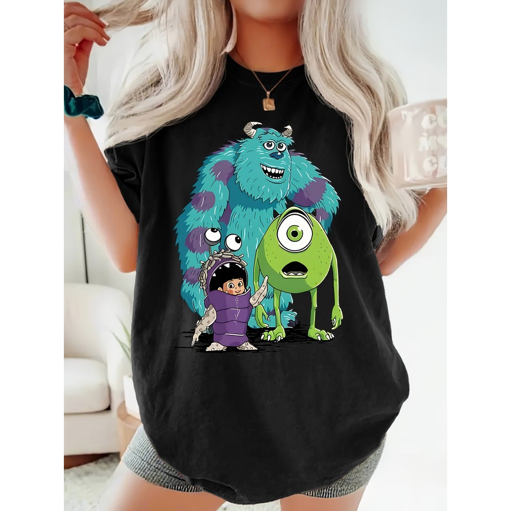BR.Moonlight Camiseta Feminina Disney Minnie Mouse Monstros Fofos Série Colorida Estampada Confortável Fofa Versátil