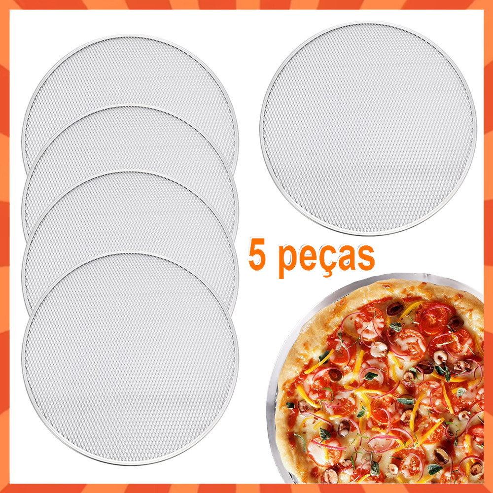 Bandeja de pizza com 5 peças, tela de alumínio de 35,5 cm, bandeja antiaderente para forno de pizza, bandeja de malha em Oferta na Shopee