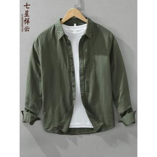 Luz de luxo High-End linho camisa de manga comprida masculina solta Retro lapela Casual algodão camisa de linho jaqueta 