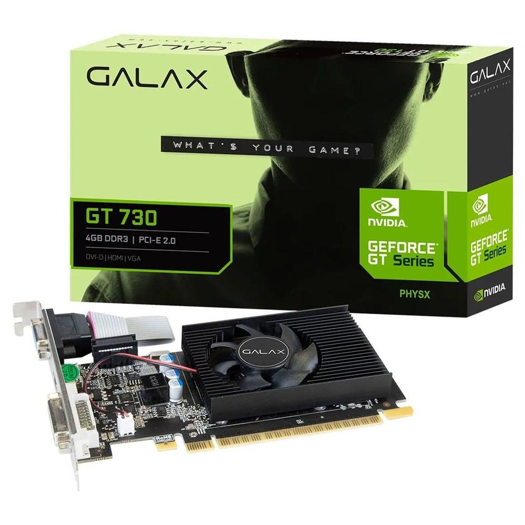 Placa de Vídeo GALAX NVIDIA GeForce GT 730, 4GB, DDR3, 128-Bit, 73GQF8HX00HD