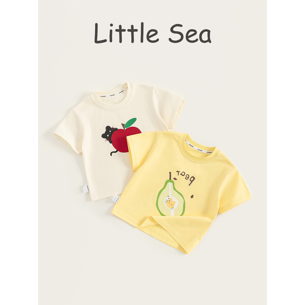 Verão dos desenhos animados fruta impressão bonito meninas de manga curta camiseta crianças puro algodão meia manga All-