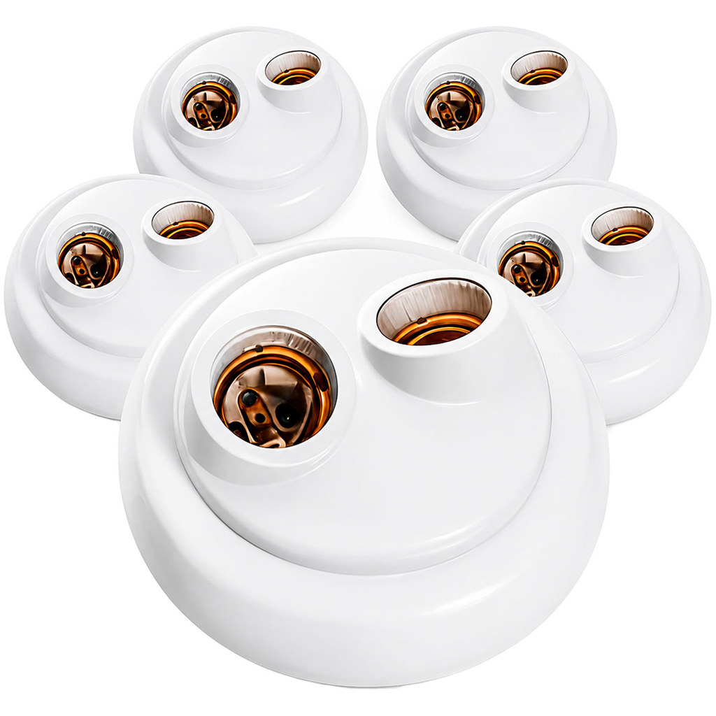 Kit 5 / 10 Plafon Soquete Duplo E27 Porcelana 100w Plafonier Branco Redondo Luminaria Bocal de Teto