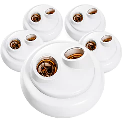 Kit 5 / 10 Plafon Soquete Duplo E27 Porcelana 100w Plafonier Branco Redondo Luminaria Bocal de Teto