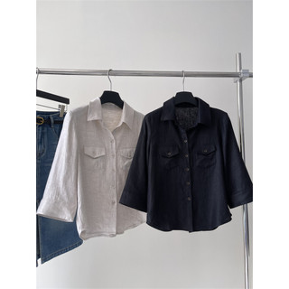 JAYT Camisa curta de linho rústico de alta inteligência estilo dinheiro antigo elegante camisa francesa de linho de mang