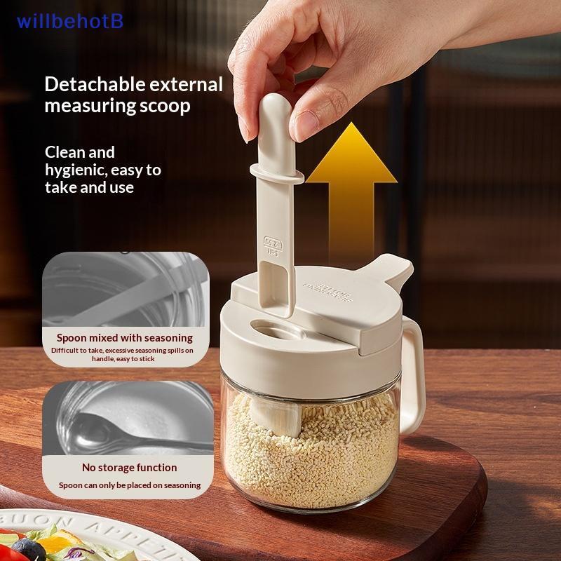 [WillbehotB] Recipientes De Temperos Organizador De Vidro Hermético Com Colher Condimentos Tampa Para Bancada De Cozinha
