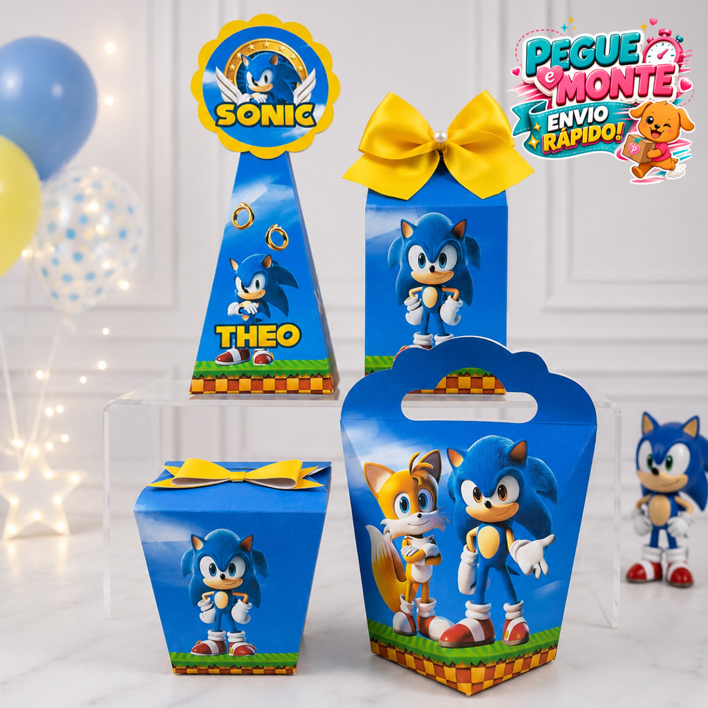 Kit Caixas Sonic | Lembrancinhas Personalizadas | Caixinhas para Festa Infantil | Aniversário- PEGUE E MONTE