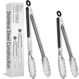Pinças de Cozinha em Aço Inoxidável Hotec, Conjunto de 2 - 9" e 12", Pinças de Metal com Trava para Cozinhar, Servir, Ch