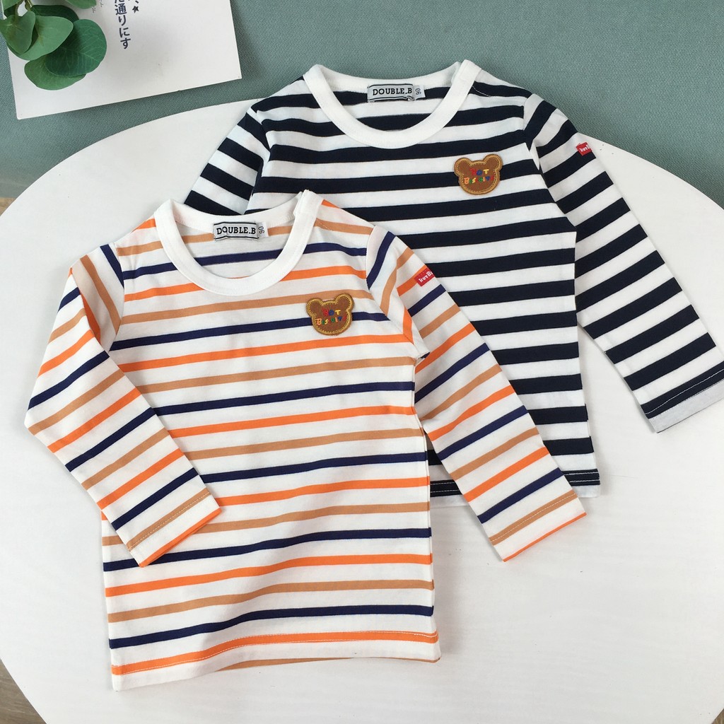 90-150 estilo japonês crianças puro algodão manga comprida camiseta de malha listrada camisa de fundo meninos meninas to