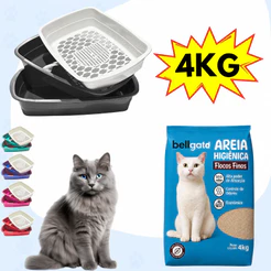 Caixa de Areia Furba Para Gatos + Areia de Gato De Argila Natural Bell Gato Flocos Finos