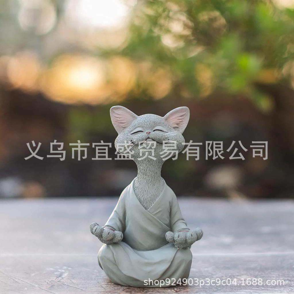 Meditação gato decoração resina decoração bonito bom humor gato decoração para casa Design presentes budistas