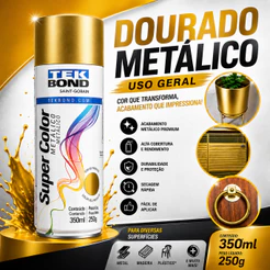 Tinta Spray Dourada SuperColor Metálico 350ml Tekbond Aerossol Secagem Rápida Gesso Cerâmica Aerosol